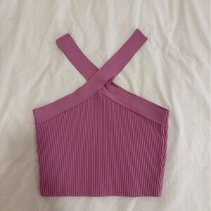 Stylish Mauve Ribbed Cross-Strap Tank Top